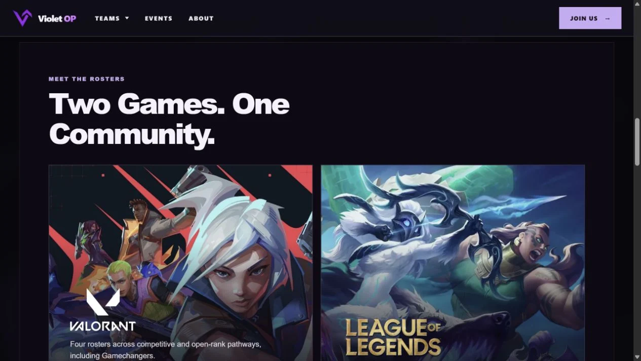 Preview of the NYU Violet OP collegiate esports website